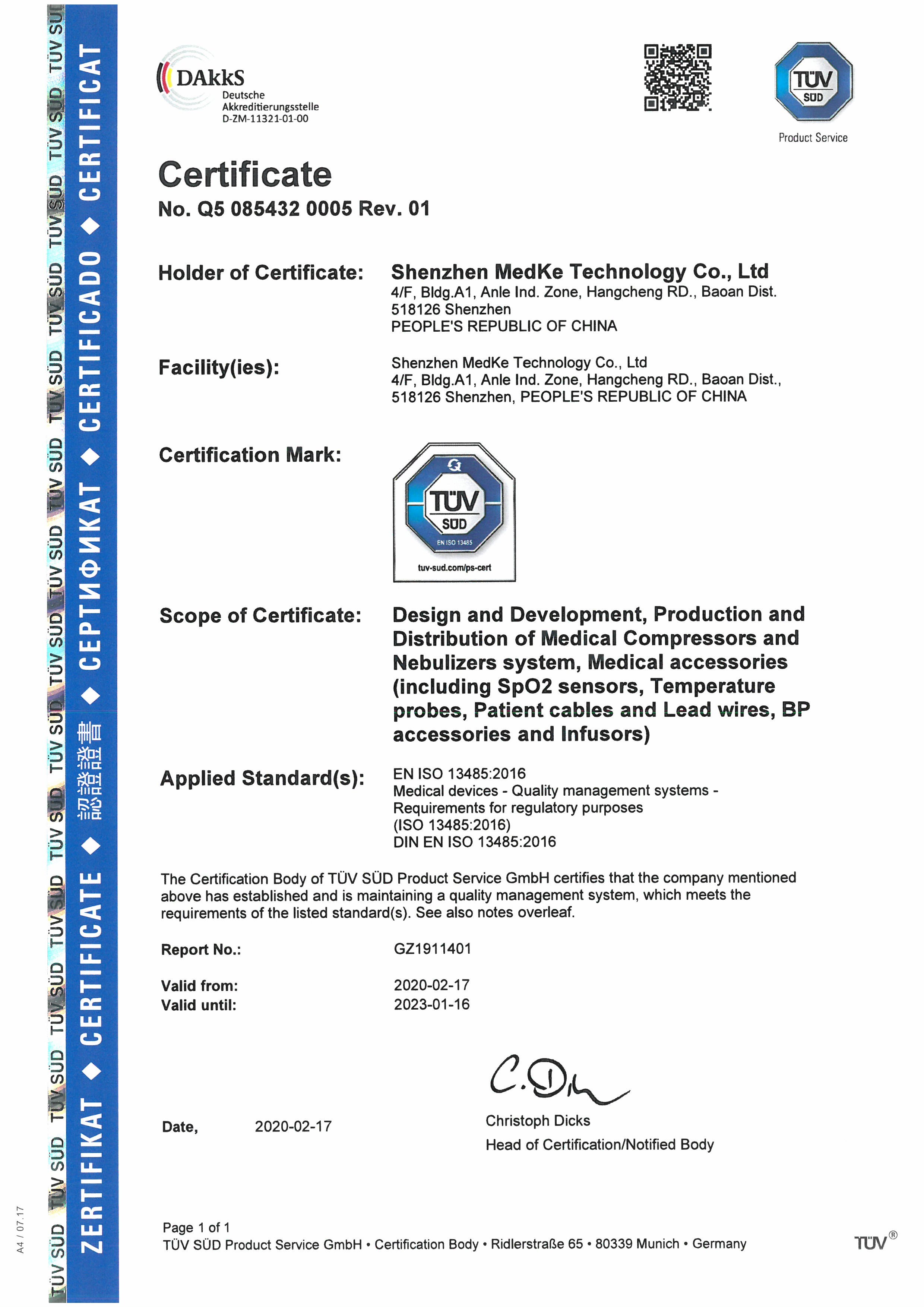 Porcellana Shenzhen Medke Technology Co., Ltd. Certificazioni